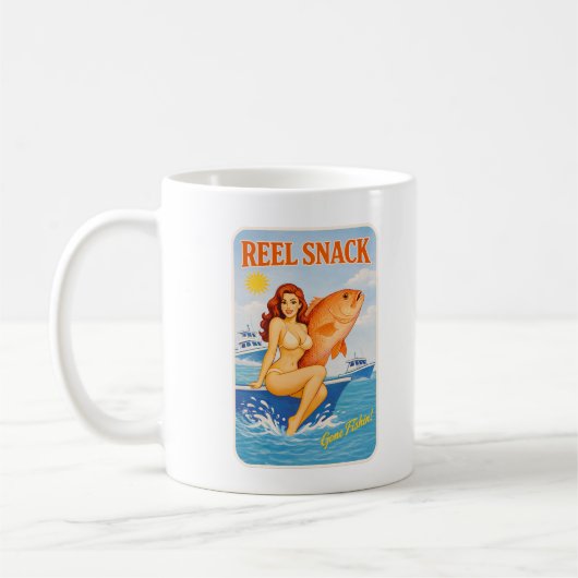 Reel Snack Retro Pin-Up Red Snapper Fishing Boater コーヒーマグカップ (左)