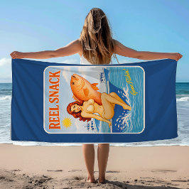 Reel Snack Retro Pin-Up Red Snapper Fishing Boater ビーチタオル