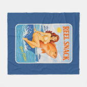 Reel Snack Retro Pin-Up Red Snapper Fishing Boater フリースブランケット (正面(横))