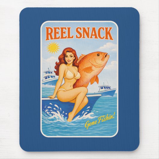 Reel Snack Retro Pin-Up Red Snapper Fishing Boater マウスパッド (正面)