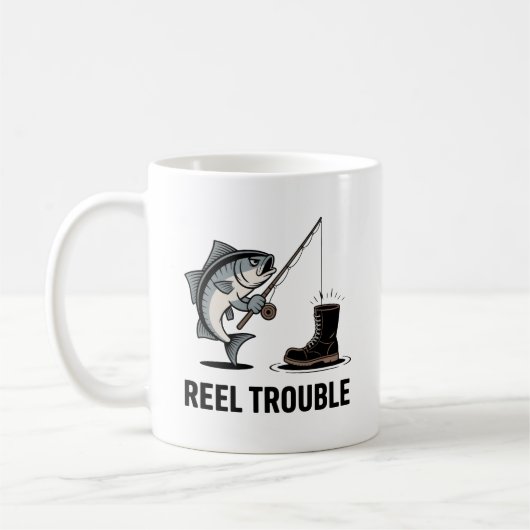 Reel Trouble Mug – Funny Fishing Gift for Anglers コーヒーマグカップ (左)