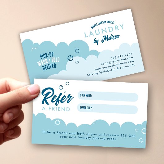Refer A Friend Mobile Laundry Service Blue & White 紹介カード
