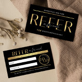 Refer A Friend Modern Black & Gold Logo Salon Spa 紹介カード