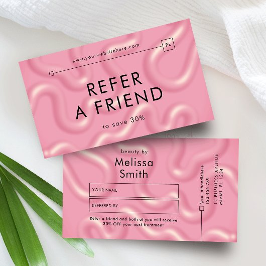 Refer a Friend Trendy Pink Abstract Spa Salon 紹介カード