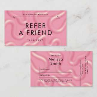 Refer a Friend Trendy Pink Abstract Spa Salon 紹介カード