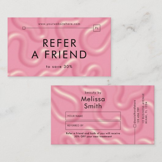 Refer a Friend Trendy Pink Abstract Spa Salon 紹介カード (正面/裏面)
