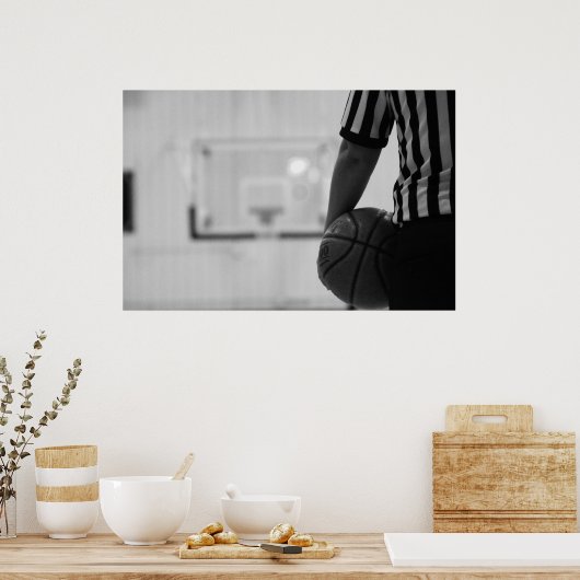 Referee Time out (Basketball) Black and White Post ポスター (キッチン)