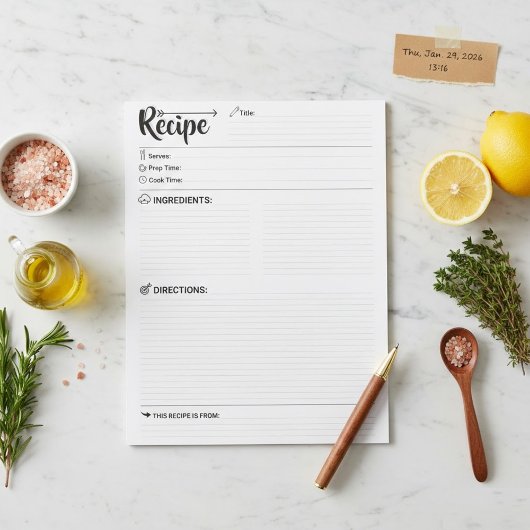 Refill Blank Recipe Pages /  Sheets | Full-Size  ノートパッド