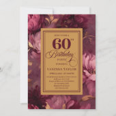 Refined 60th Birthday Burgundy Blush Floral Invite 招待状 (正面)
