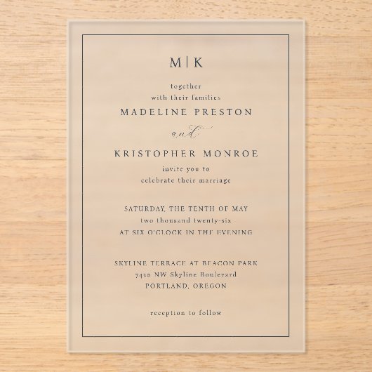 Refined Beige Calligraphy Invitation アクリル招待状 (正面)