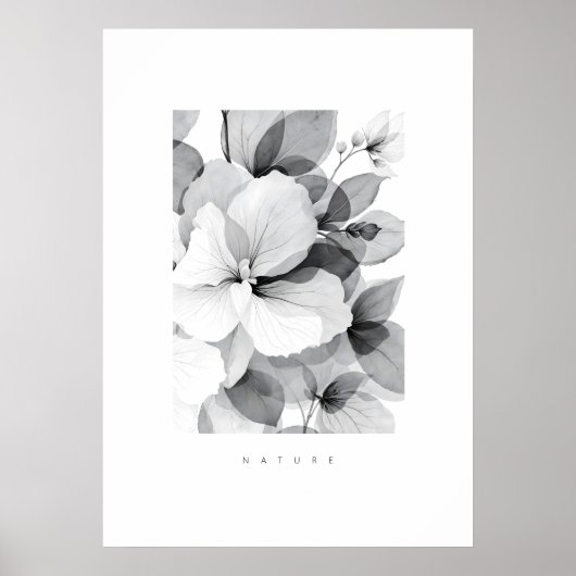 Refined Black White Overlapping Leaves & Flowers ポスター (正面)