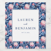 Refined Blue and Pink Floral Pattern ワインラベル (シングルラベル)