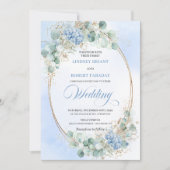 Refined Blue Floral Eucalyptus Wheat Wedding Invit 招待状 (正面)
