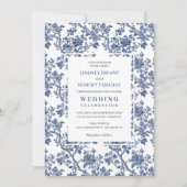 Refined Blue Floral Toile Classic Wedding Invite 招待状 (正面)