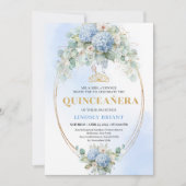 Refined Blue Flowers Gold Quinceañera Invitation 招待状 (正面)