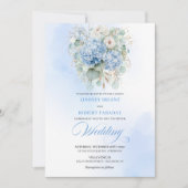 Refined Blue Hydrangea Floral Gold Wedding Invite 招待状 (正面)