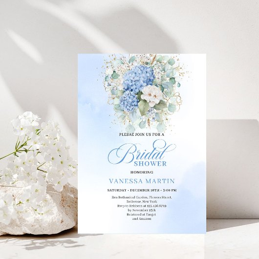 Refined Blue Hydrangeas Bridal Shower Invitation 招待状