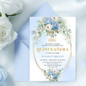 Refined Blue Peonies Eucalyptus Quinceañera Invite 招待状