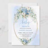 Refined Blue Peony Floral Eucalyptus Baby Shower 招待状 (正面)