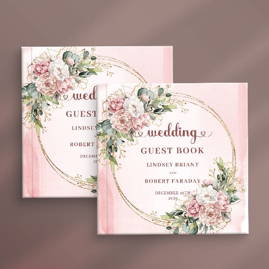 Refined Blush Pink Floral Greenery Wedding Guest  ゲストブック