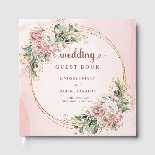 Refined Blush Pink Floral Greenery Wedding Guest ゲストブック (正面)