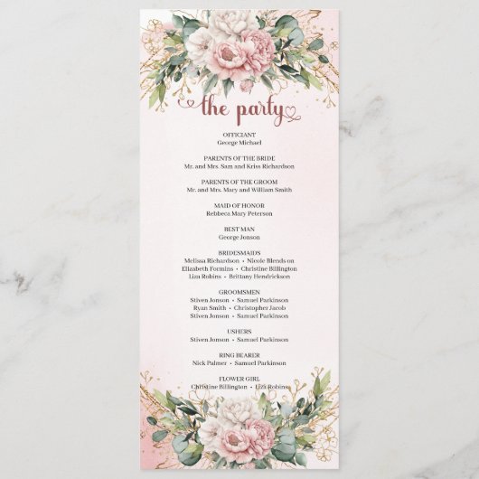Refined Blush Pink Floral Greenery Wedding Program プログラム (裏面)