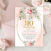 Refined Blush Roses Gold Minimal 90th Birthday  招待状