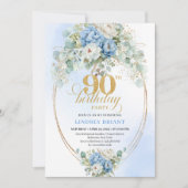 Refined Bohemian Blue Peonies Gold Birthday Invite 招待状 (正面)