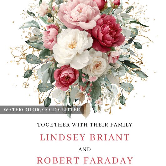 Refined Bohemian Red White Floral Greenery Invite 招待状