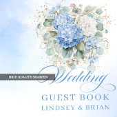 Refined Boho Blue Hydrangeas Eucalyptus Guest Book ゲストブック