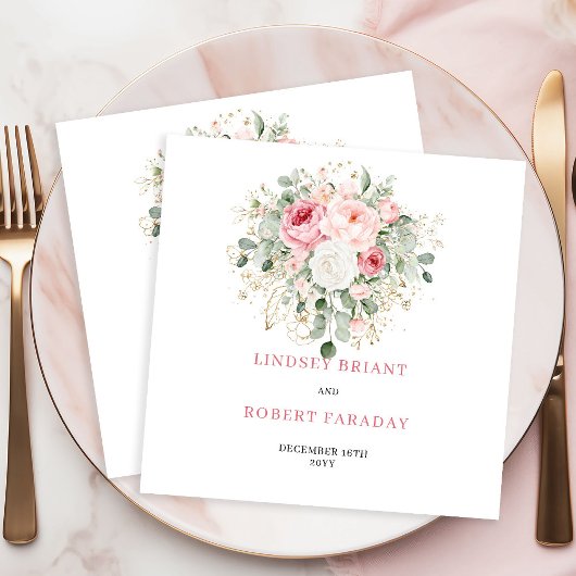 Refined Boho Blush Rose Eucalyptus Wedding Napkins スタンダードカクテルナプキン