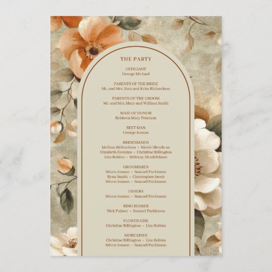 Refined Boho Copper Ivory Sage Wedding Program プログラム (裏面)