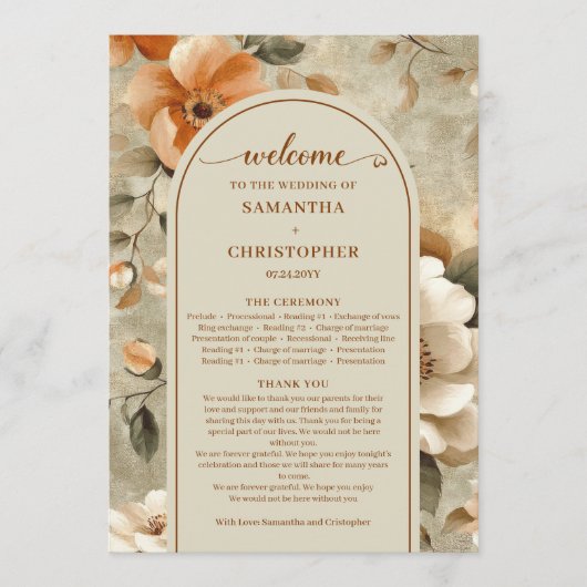Refined Boho Copper Ivory Sage Wedding Program プログラム (正面)