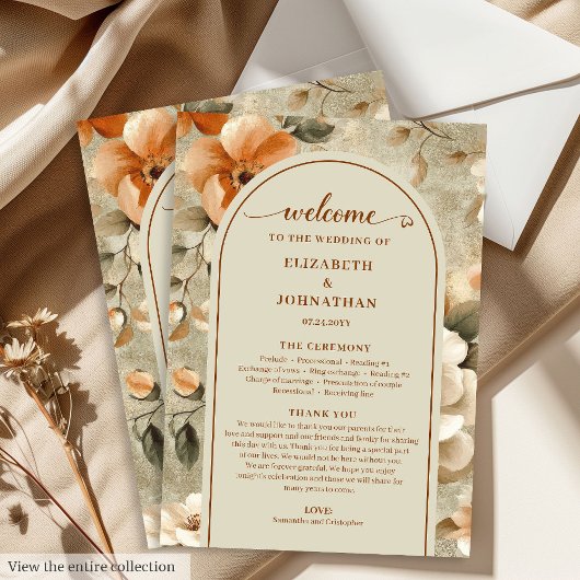 Refined Boho Copper Ivory Sage Wedding Program プログラム