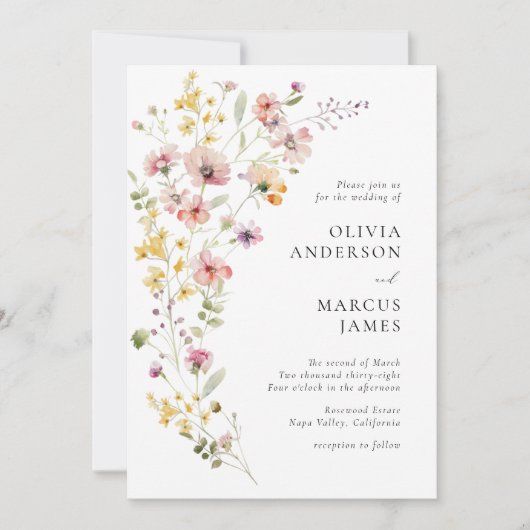 Refined Boho Meadow Wildflower Wedding Invitation 招待状 (正面)