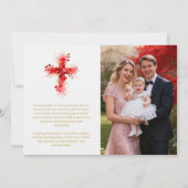 Refined Botanical Cross in Red Tones Photo Baptism 招待状 (裏面)