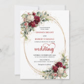 Refined Burgundy Boho Floral Wedding Invitation 招待状 (正面)