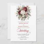 Refined Burgundy White Floral Wedding Invitation 招待状 (正面)