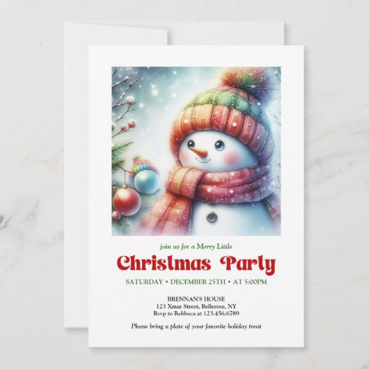 Refined cartoon snowman invite festive tones print 招待状 (正面)
