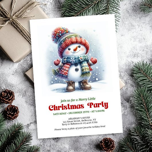 Refined Christmas cute snowman invite kids holiday 招待状