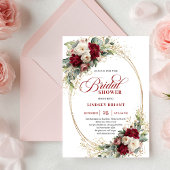 Refined Deep Red Floral Gold Bridal Shower Invite 招待状