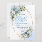 Refined Dusty Blue Gold Frame Bridal Shower Invite 招待状 (正面)