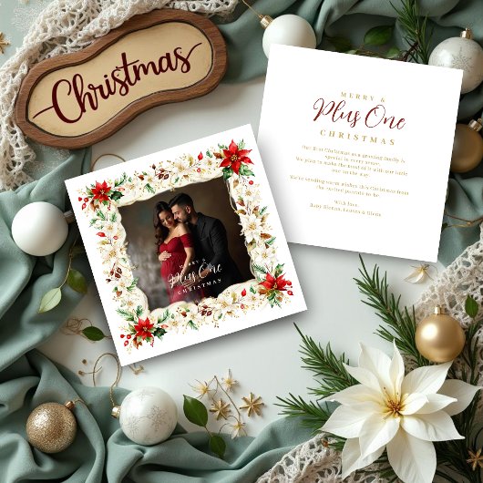 Refined Exquisite Floral Christmas Frame Photo シーズンカード