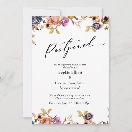 Refined Floral Wedding Postponement Notice 招待状 (正面)