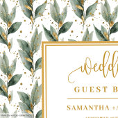 Refined forest green leaves gold wedding wishes ゲストブック