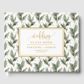 Refined forest green leaves gold wedding wishes ゲストブック (正面)
