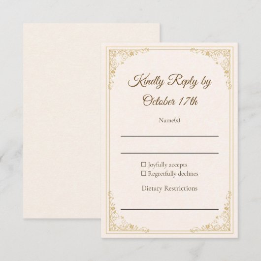 Refined Gold Frame Classic Wedding RSVP Card (正面/裏面)
