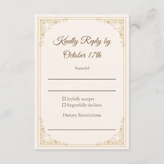 Refined Gold Frame Classic Wedding RSVP Card (正面)