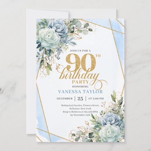 Refined gold frame style 90th birthday celebration 招待状 (正面)