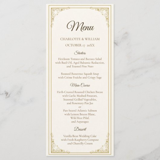 Refined Gold Frame Wedding Menu Card メニュー (正面)